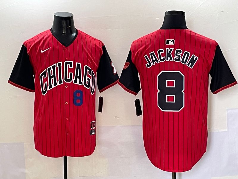 Men 2025 Chicago White Sox #8 Jackson Red Stripe Joint Name Nike MLB Jersey style 32->chicago white sox->MLB Jersey